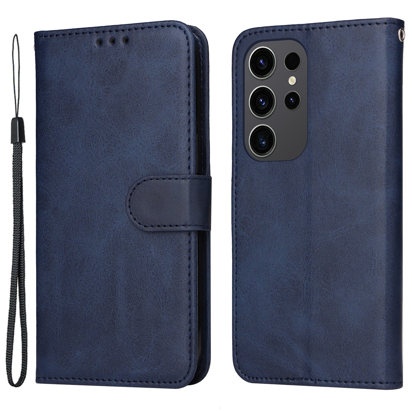 For Samsung Galaxy S24 Ultra Case Flip Stand PU Leather Protective Phone Cover - Blue