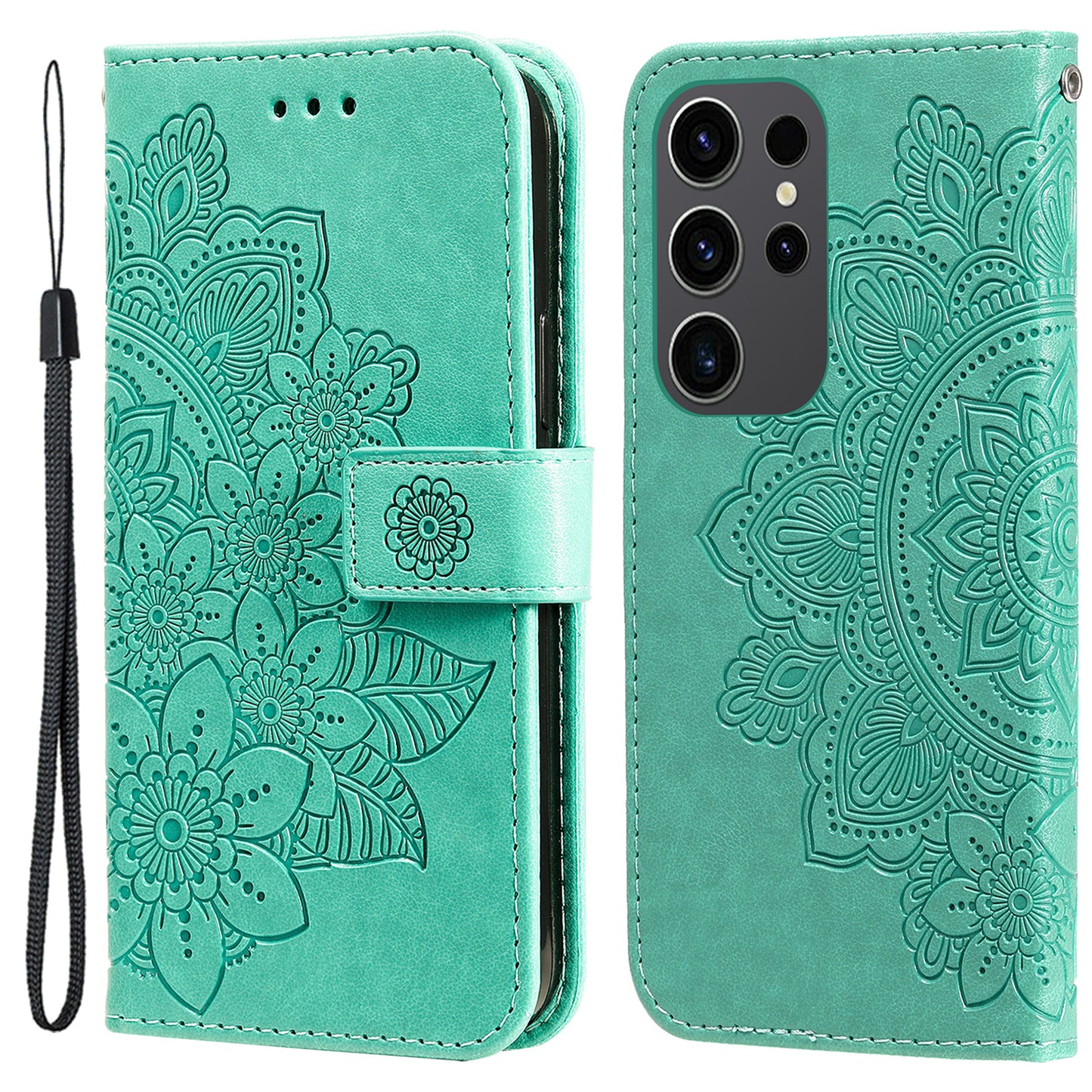 For Samsung Galaxy S24 Ultra Case Wallet PU Leather Magnetic Flip Folio Phone Cover - Green