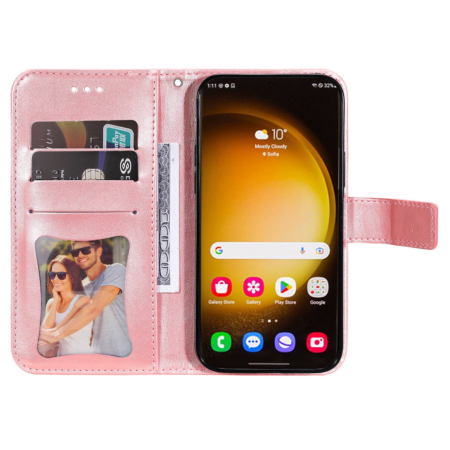 For Samsung Galaxy S24 Ultra Case Wallet PU Leather Magnetic Flip Folio Phone Cover - Pink