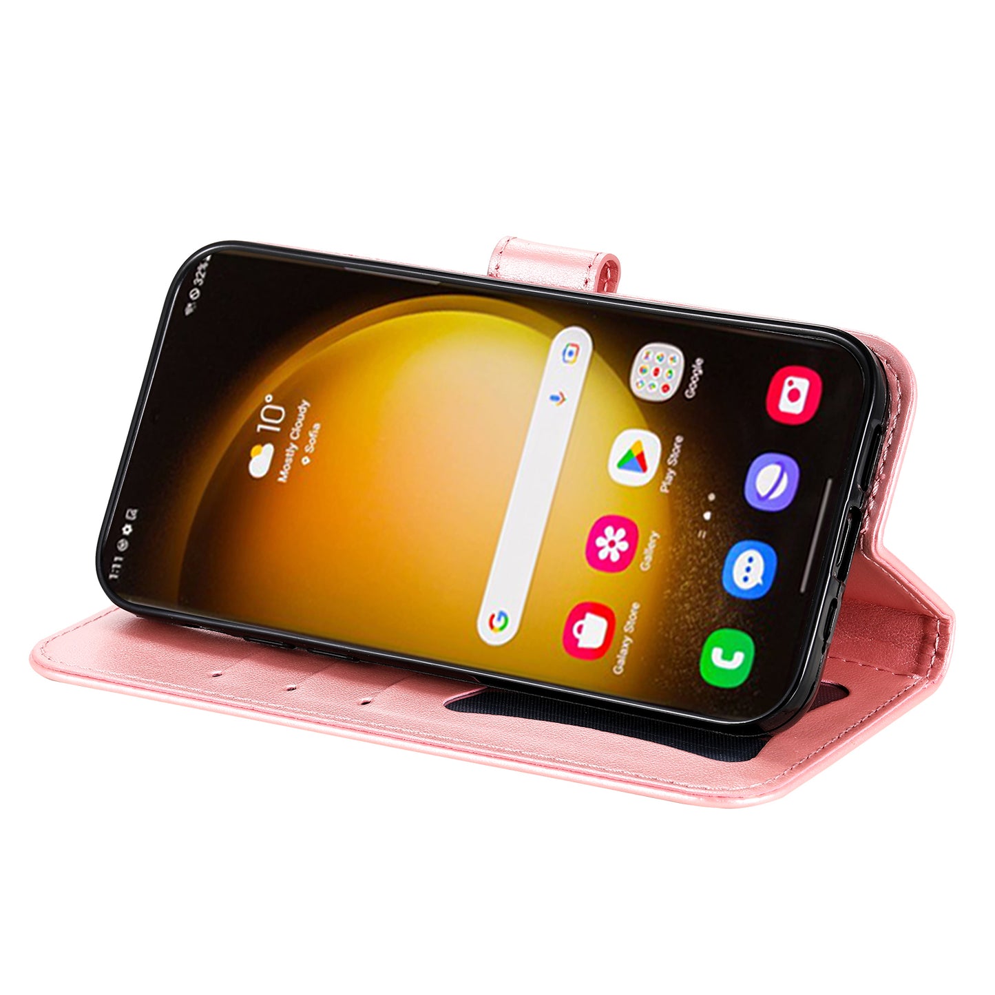For Samsung Galaxy S24 Ultra Case Wallet PU Leather Magnetic Flip Folio Phone Cover - Pink