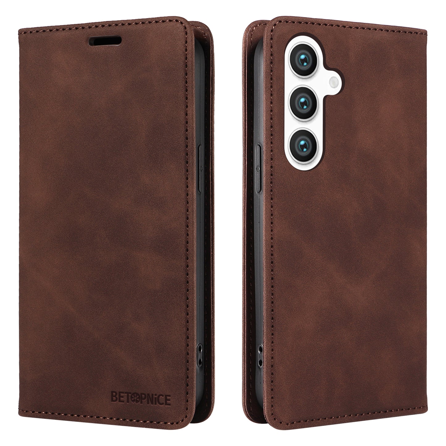 BETOPNICE 003 for Samsung Galaxy S24+ Case RFID Blocking Stand Leather Phone Cover - Brown