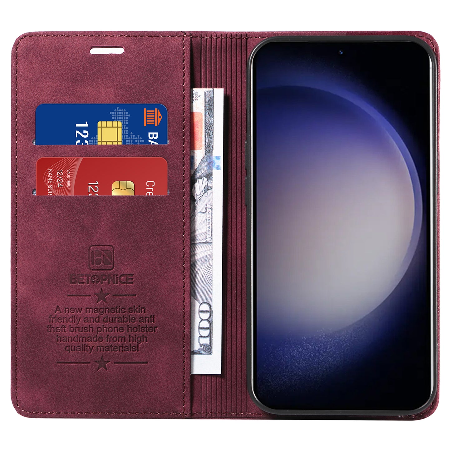 BETOPNICE 003 for Samsung Galaxy S24+ Case RFID Blocking Stand Leather Phone Cover - Red
