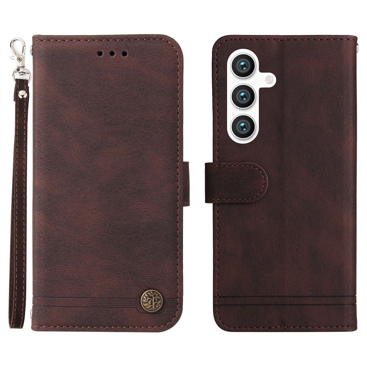 For Samsung Galaxy S24 Case Wallet Stand Skin-touch Leather Phone Cover - Brown