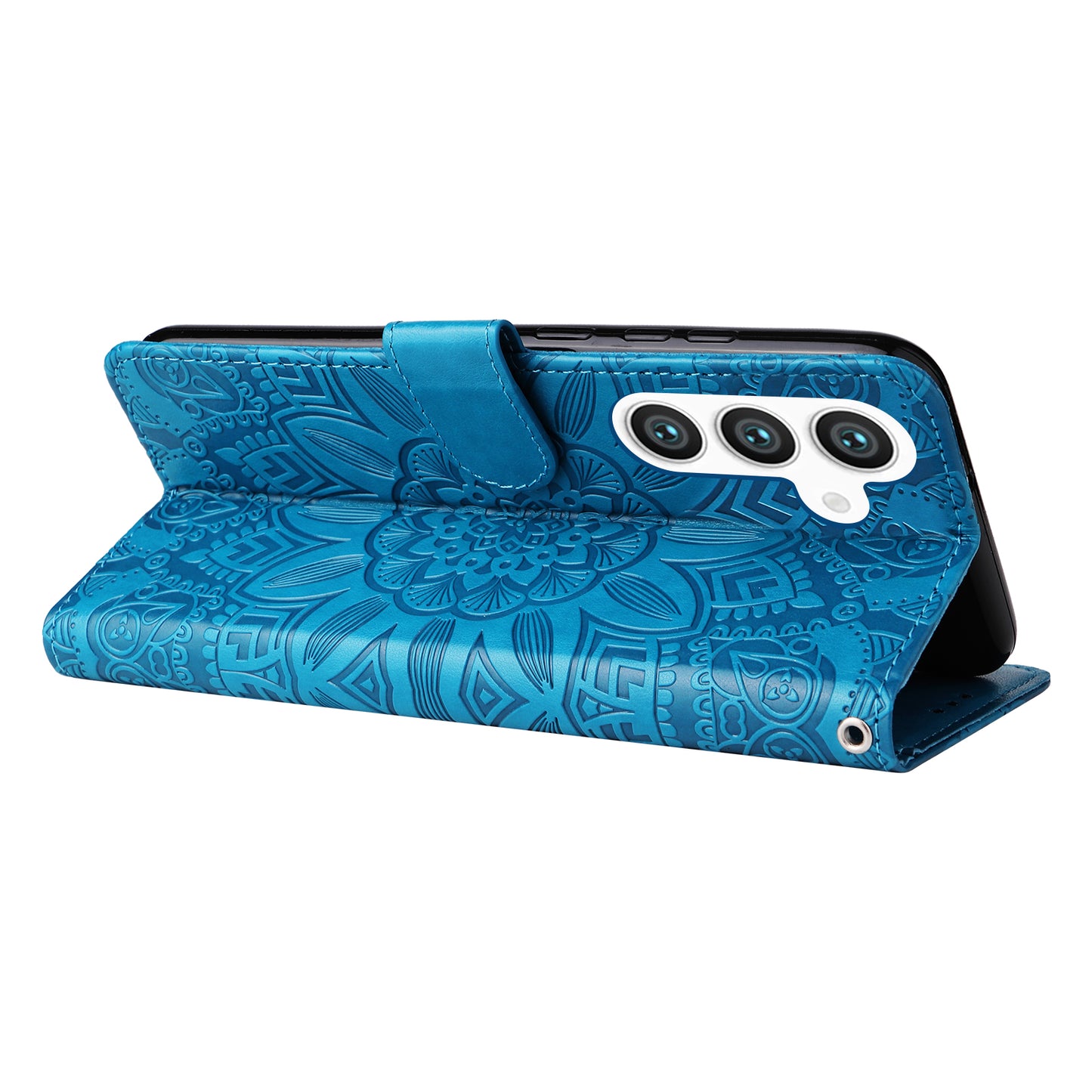 For Samsung Galaxy S24 Case Sunflower PU Leather Magnetic Flip Phone Cover - Blue