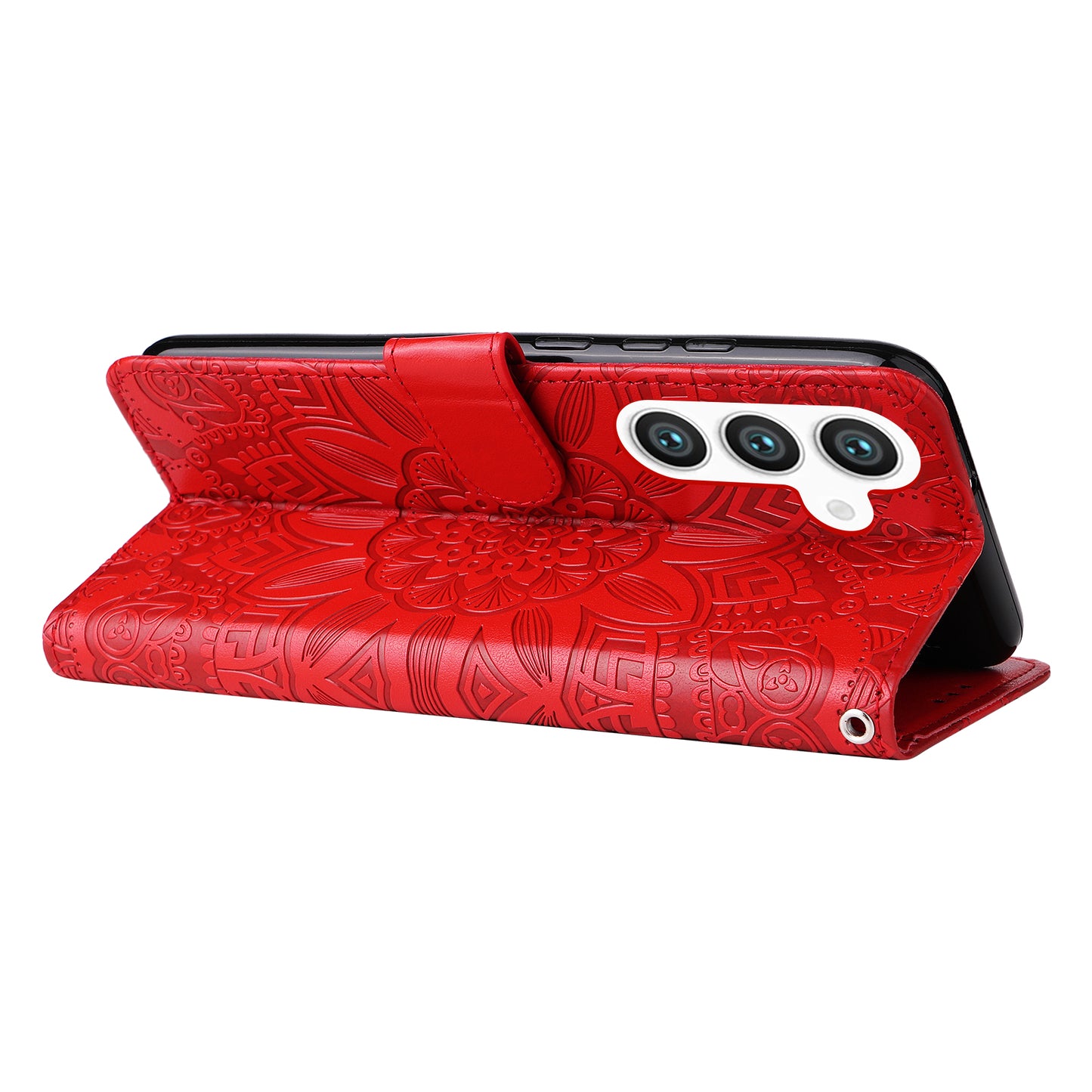 For Samsung Galaxy S24 Case Sunflower PU Leather Magnetic Flip Phone Cover - Red