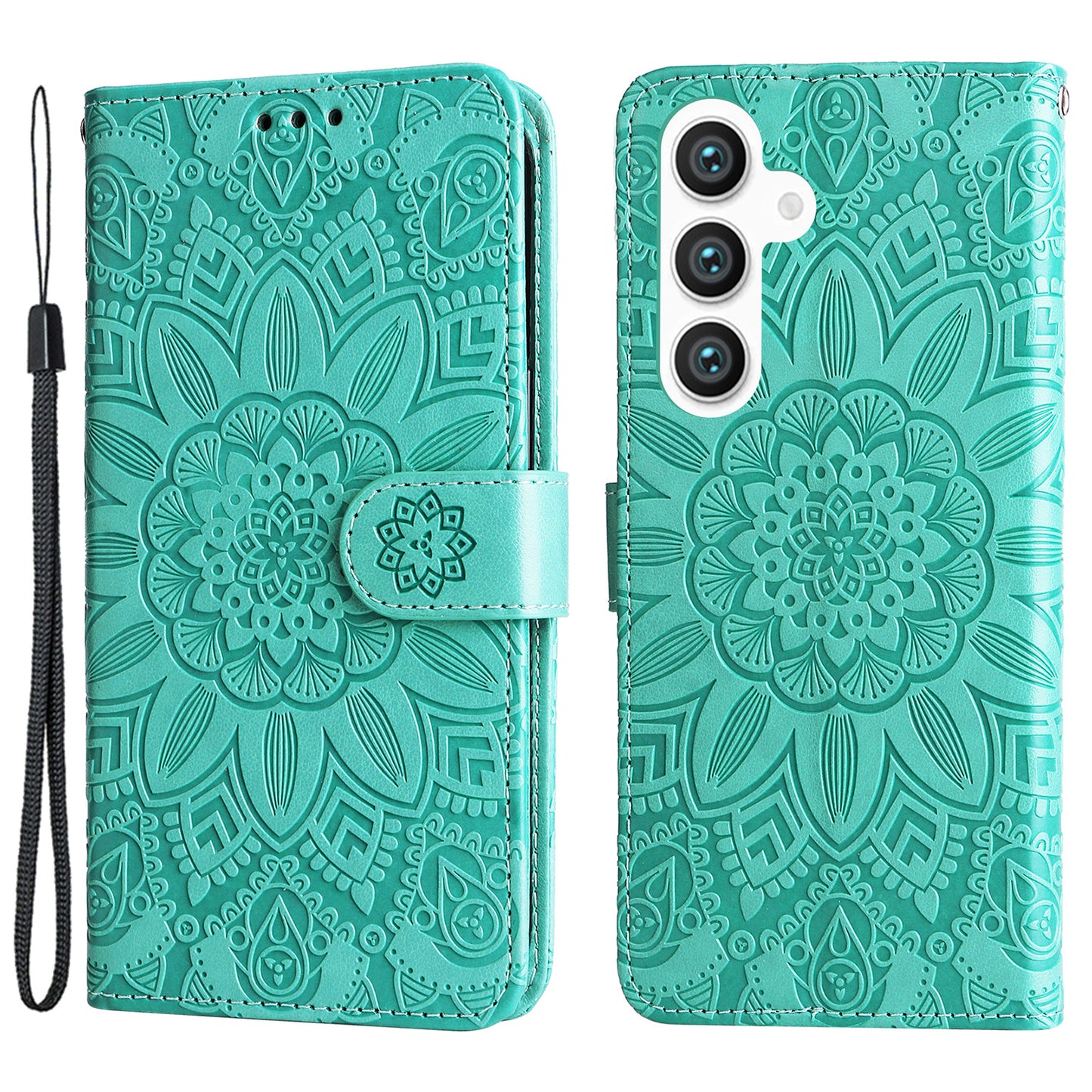 For Samsung Galaxy S24 Case Sunflower PU Leather Magnetic Flip Phone Cover - Green