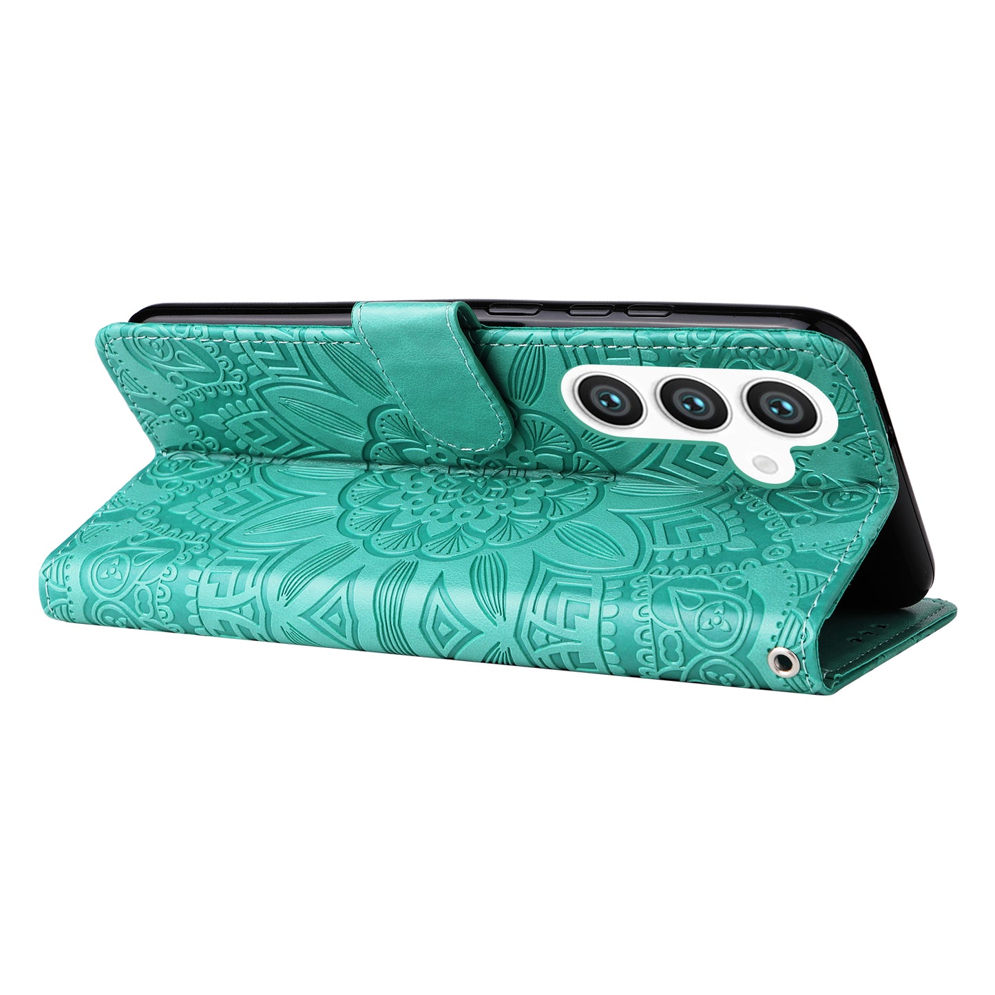 For Samsung Galaxy S24 Case Sunflower PU Leather Magnetic Flip Phone Cover - Green