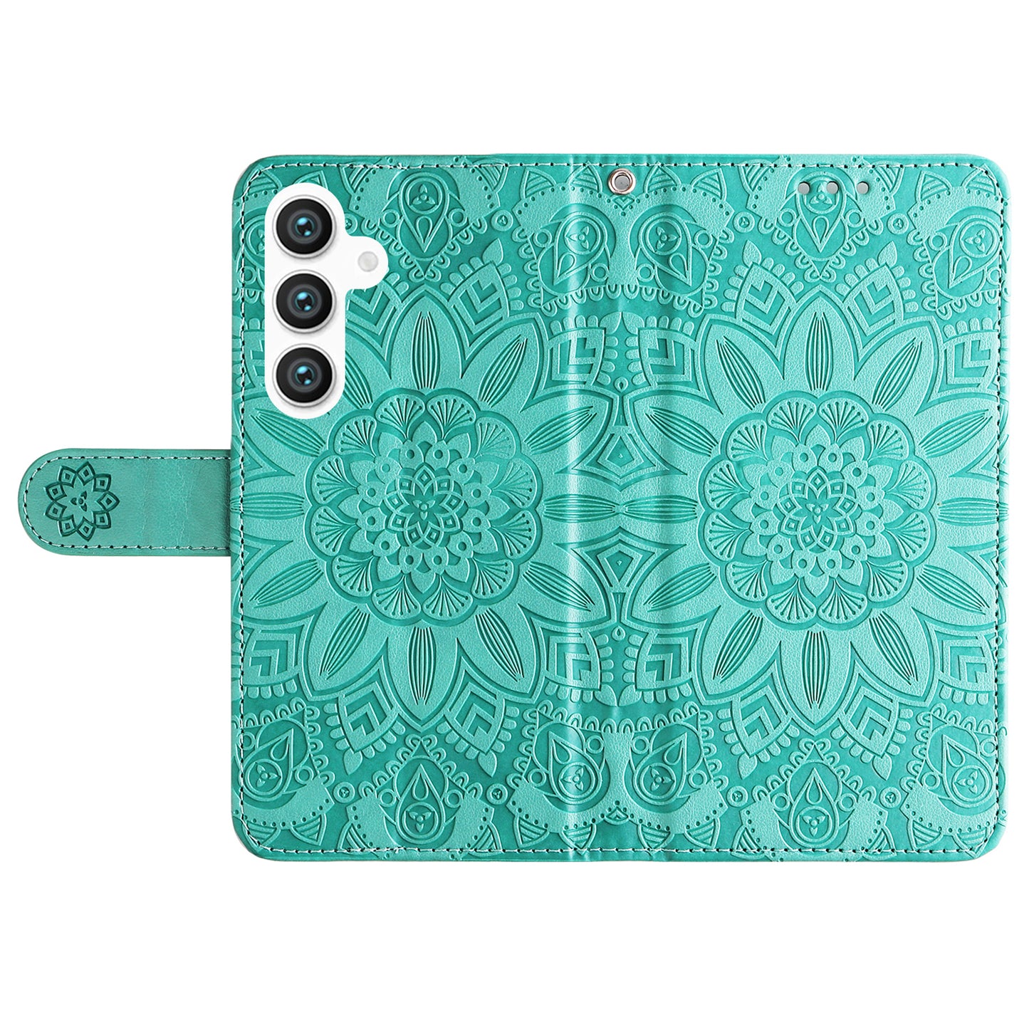 For Samsung Galaxy S24 Case Sunflower PU Leather Magnetic Flip Phone Cover - Green