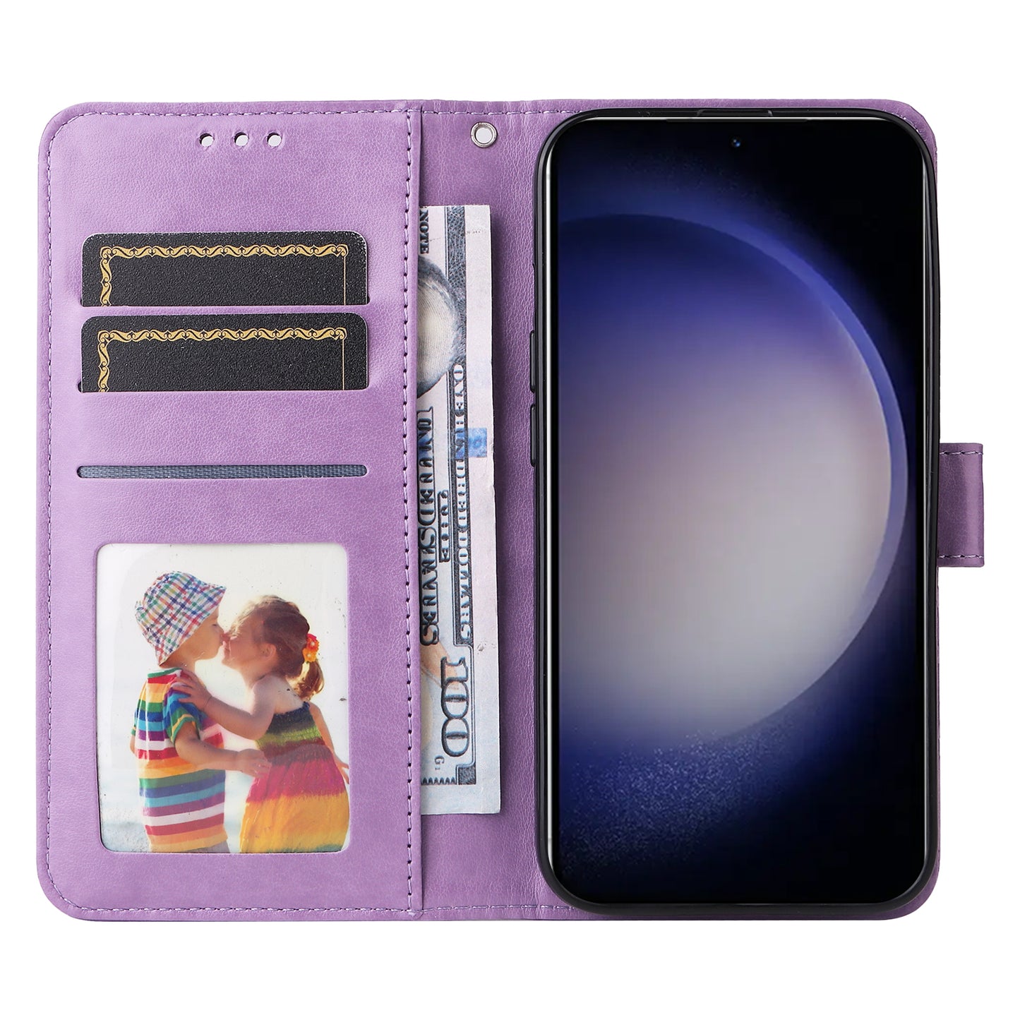 For Samsung Galaxy S24 Case Sunflower PU Leather Magnetic Flip Phone Cover - Purple