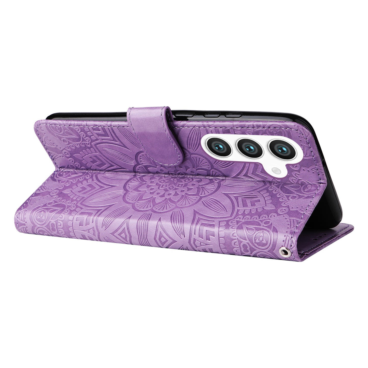 For Samsung Galaxy S24 Case Sunflower PU Leather Magnetic Flip Phone Cover - Purple
