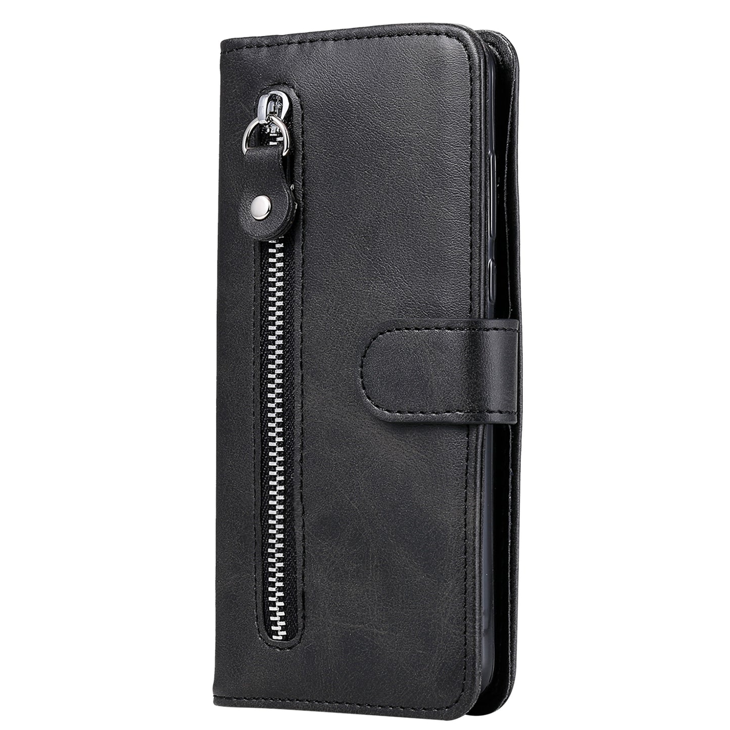 For Samsung Galaxy S24 Case Zipper Pocket Flip PU Leather Protective Cover - Black