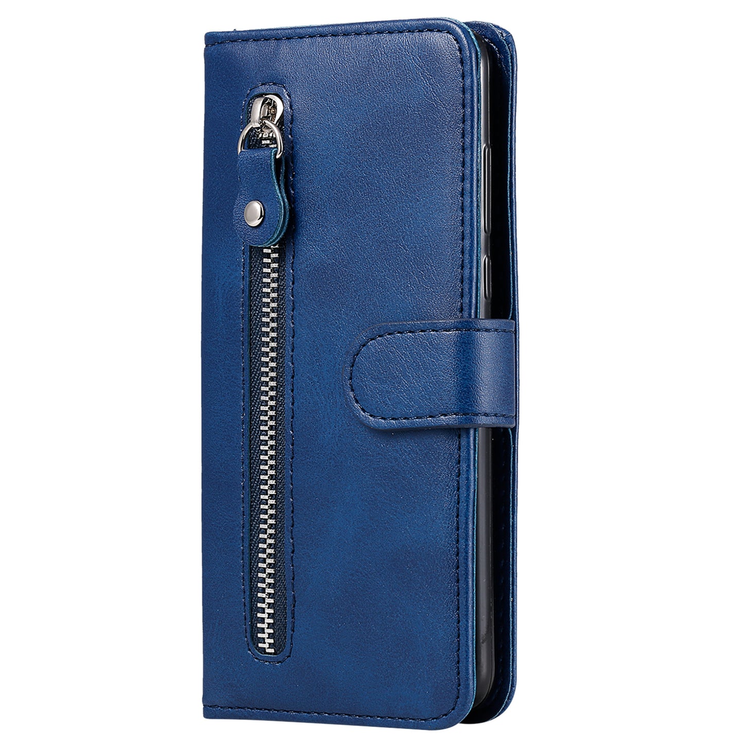 For Samsung Galaxy S24 Case Zipper Pocket Flip PU Leather Protective Cover - Blue