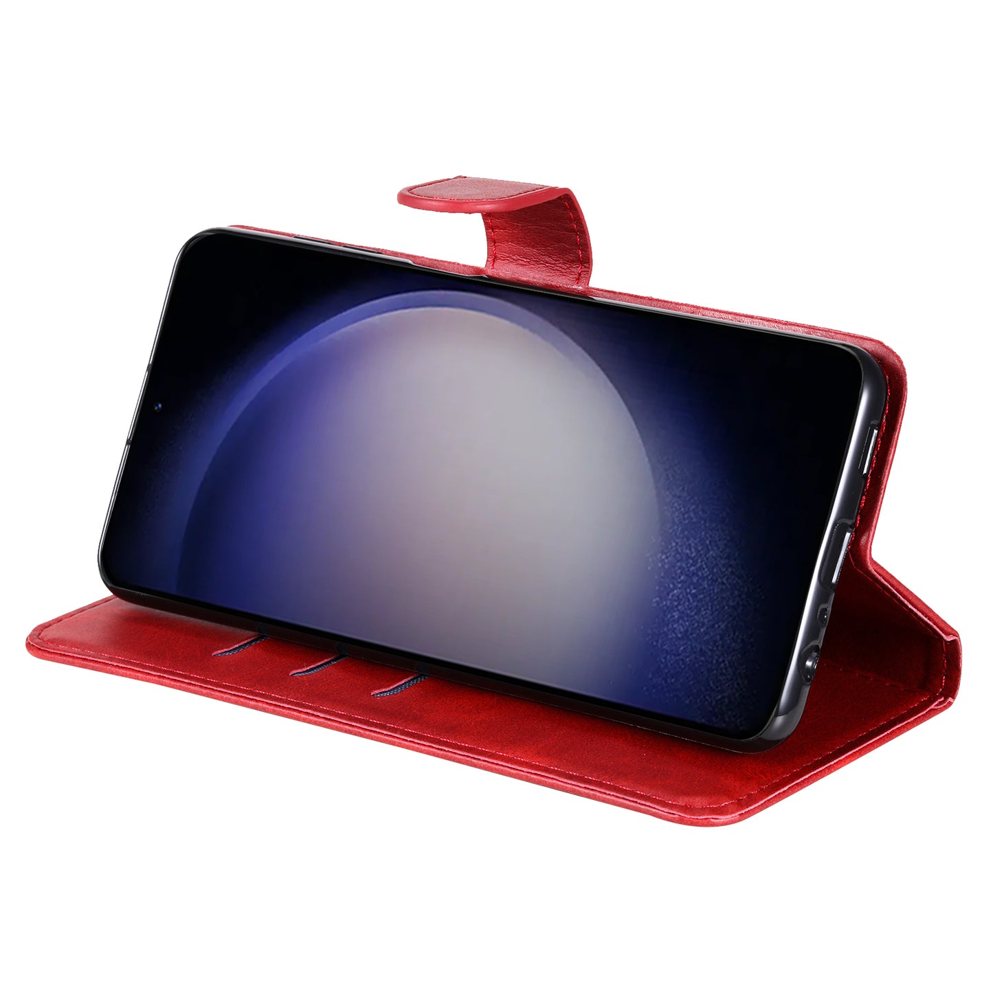 For Samsung Galaxy S24 Case Zipper Pocket Flip PU Leather Protective Cover - Red