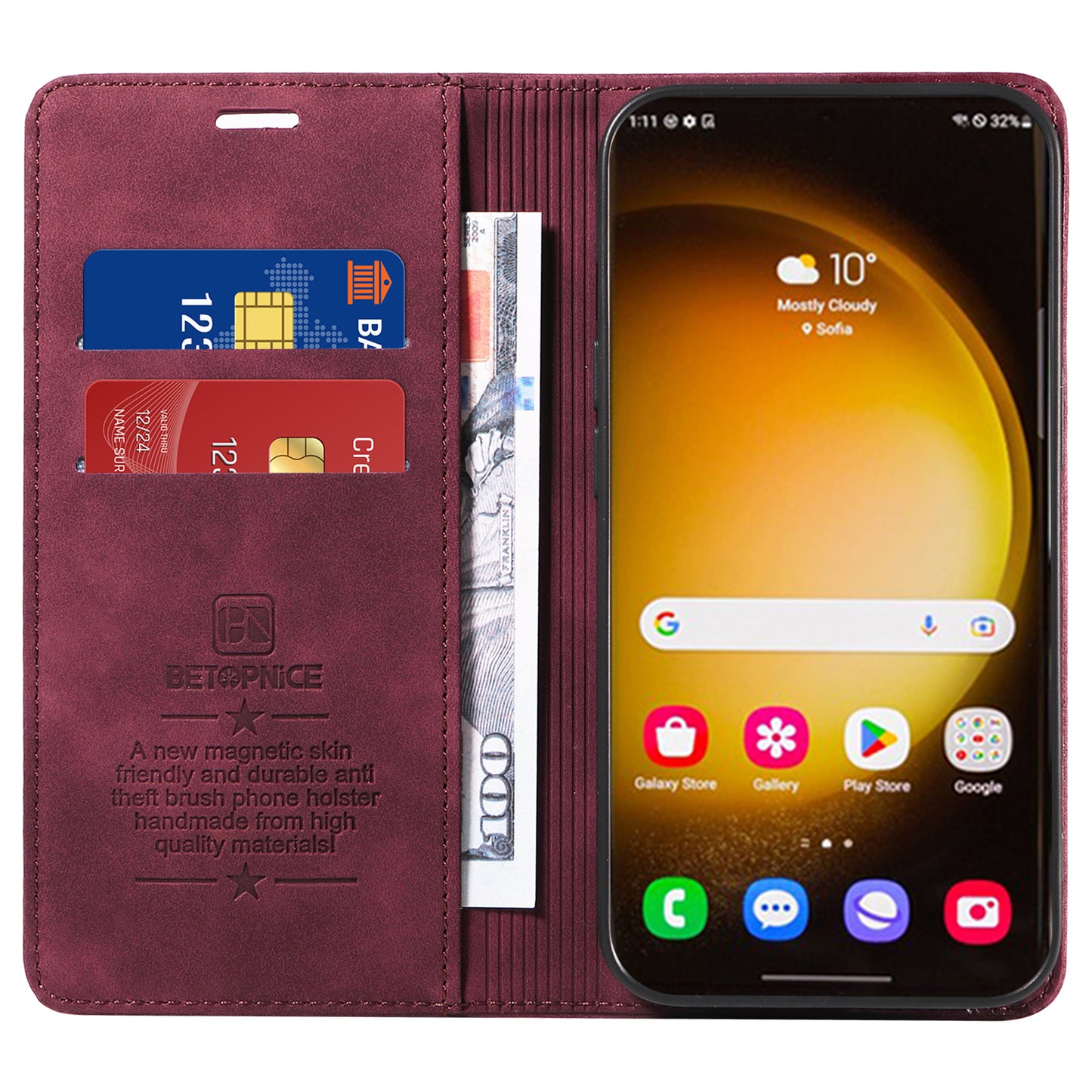 BETOPNICE 003 for Samsung Galaxy S24 Ultra Case Flip Wallet RFID Blocking Phone Cover - Red