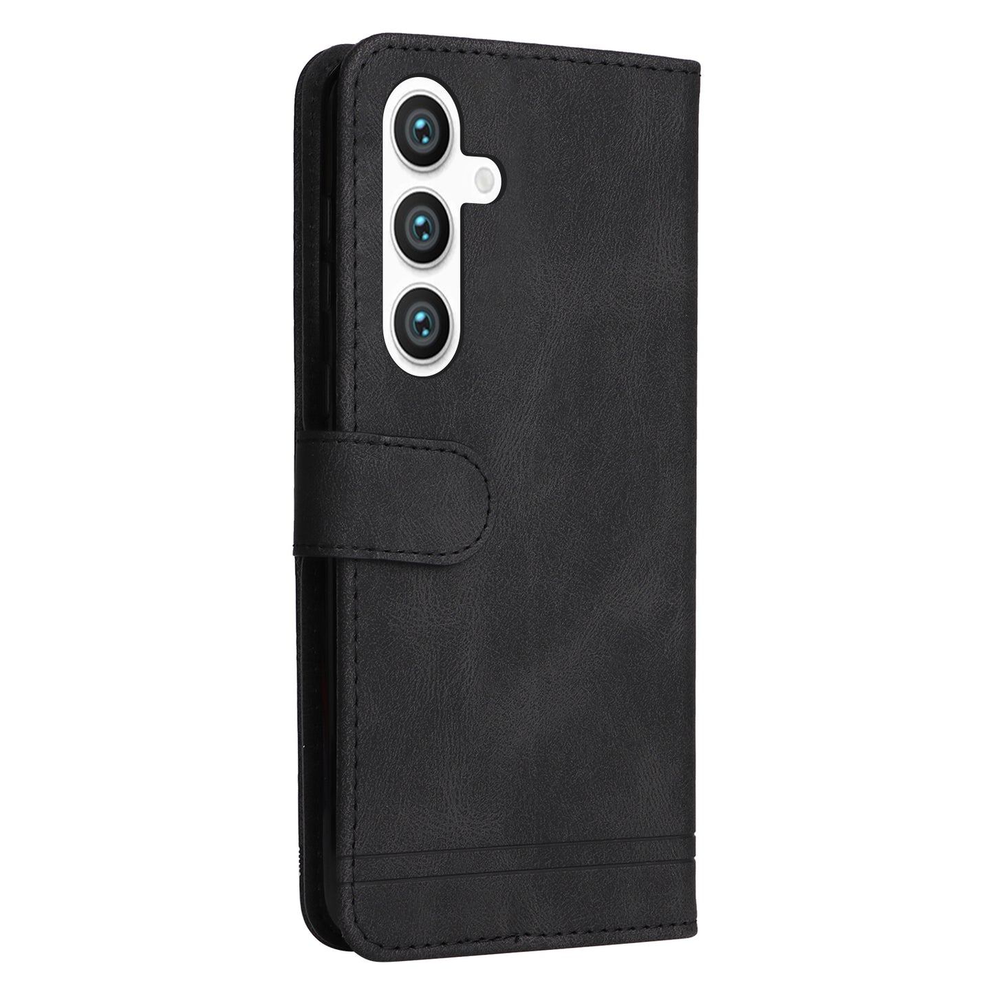 For Samsung Galaxy S24+ Case PU Leather Imprinted Flip Skin-touch Phone Cover - Black