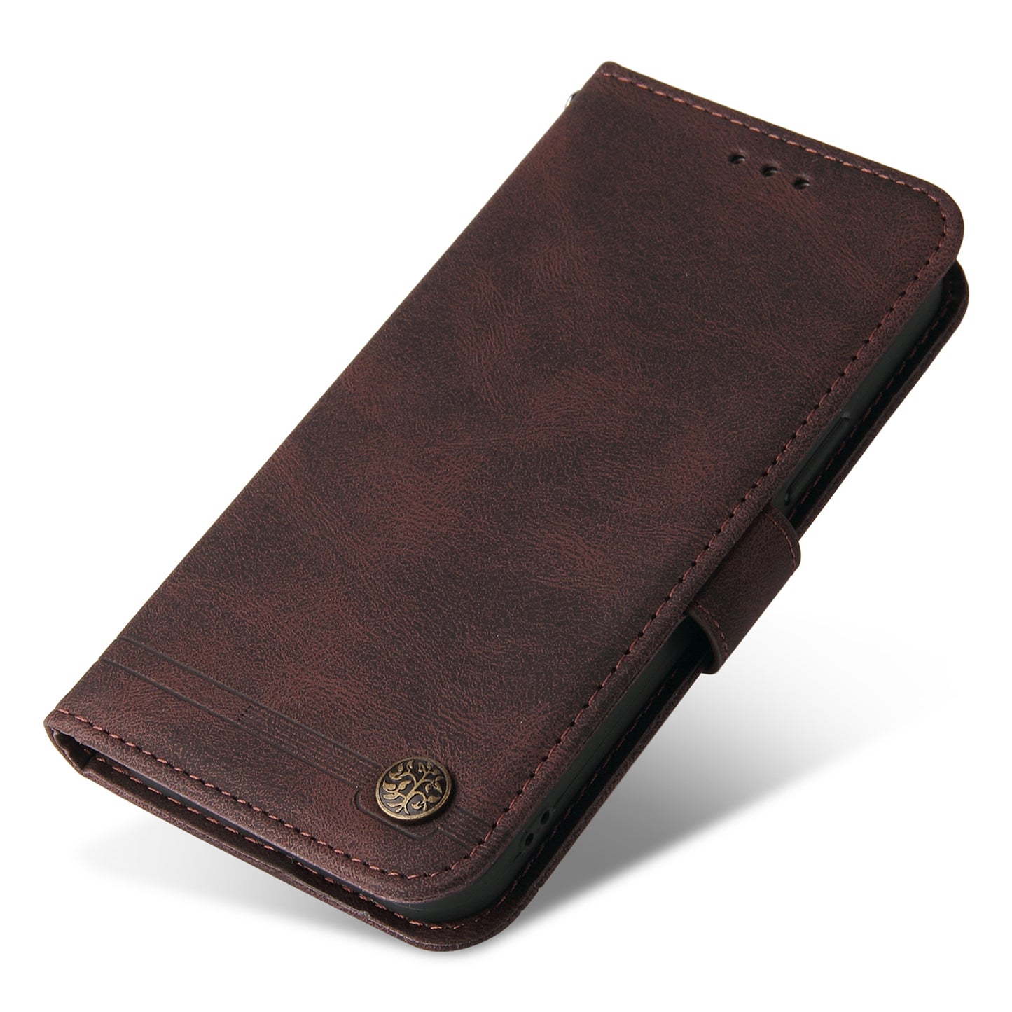 For Samsung Galaxy S24+ Case PU Leather Imprinted Flip Skin-touch Phone Cover - Brown