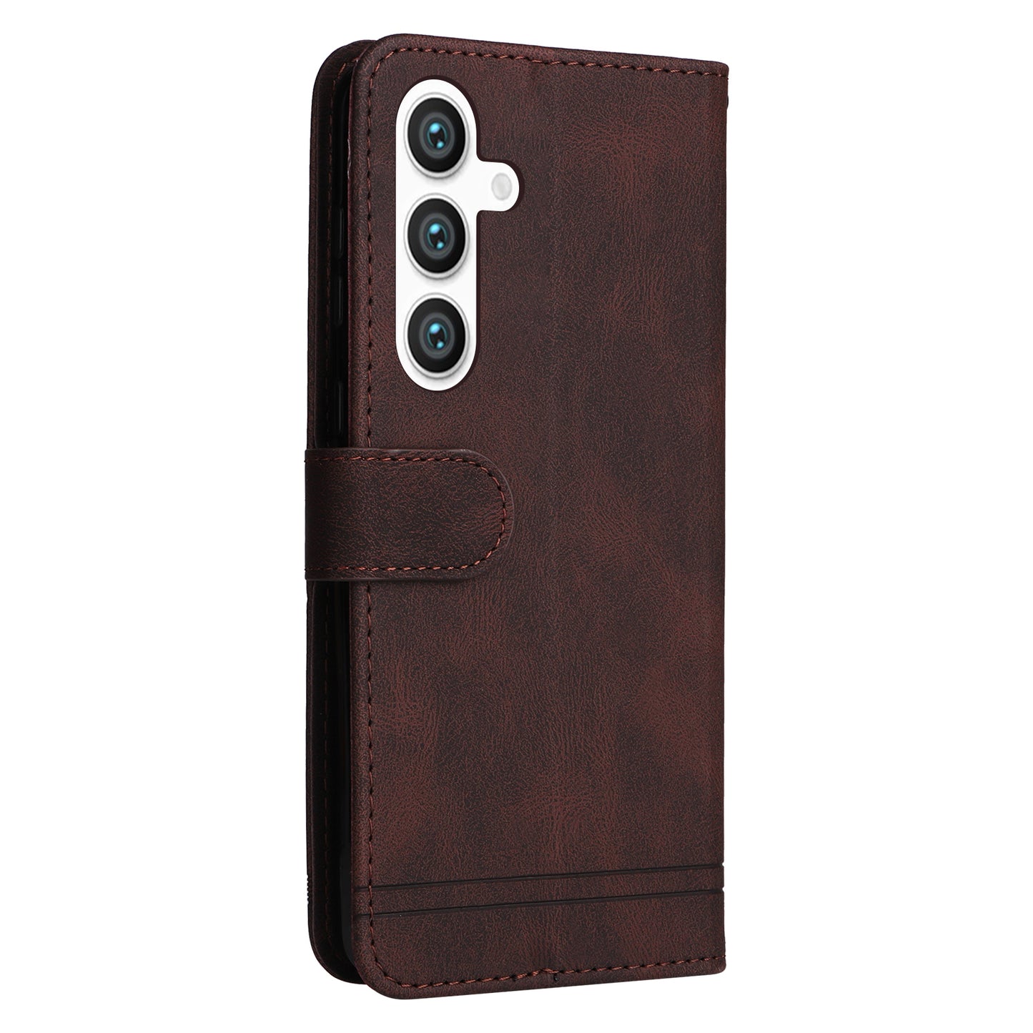 For Samsung Galaxy S24+ Case PU Leather Imprinted Flip Skin-touch Phone Cover - Brown