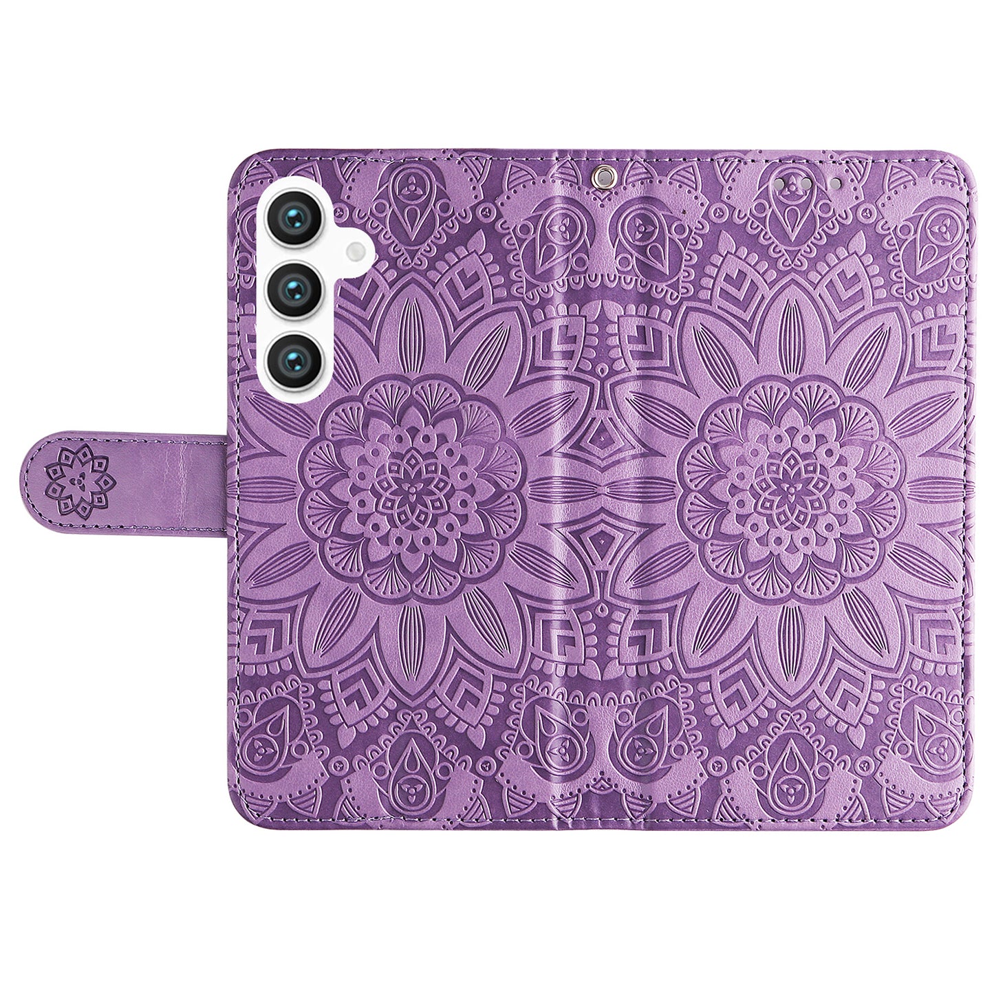 For Samsung Galaxy S24+ Case PU Leather Stand Wallet Sunflower Phone Cover - Purple