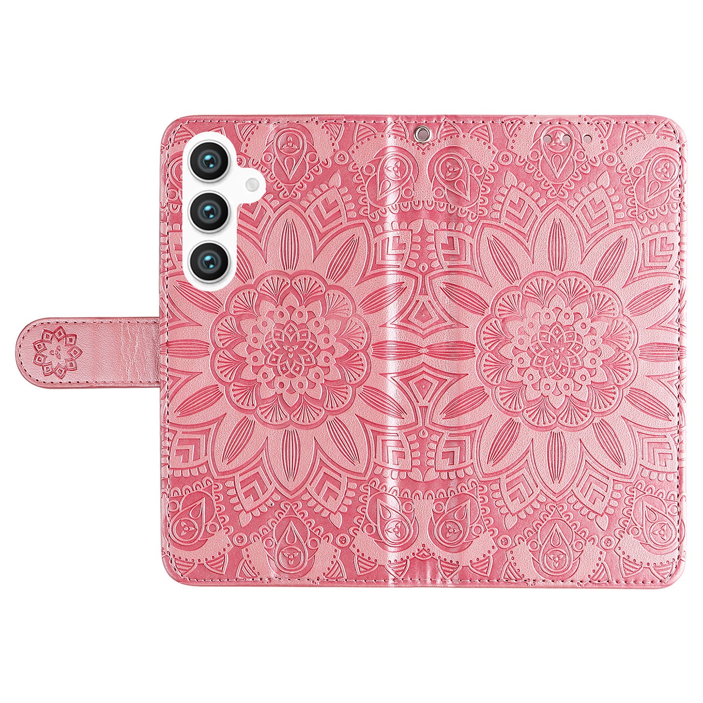 For Samsung Galaxy S24+ Case PU Leather Stand Wallet Sunflower Phone Cover - Pink