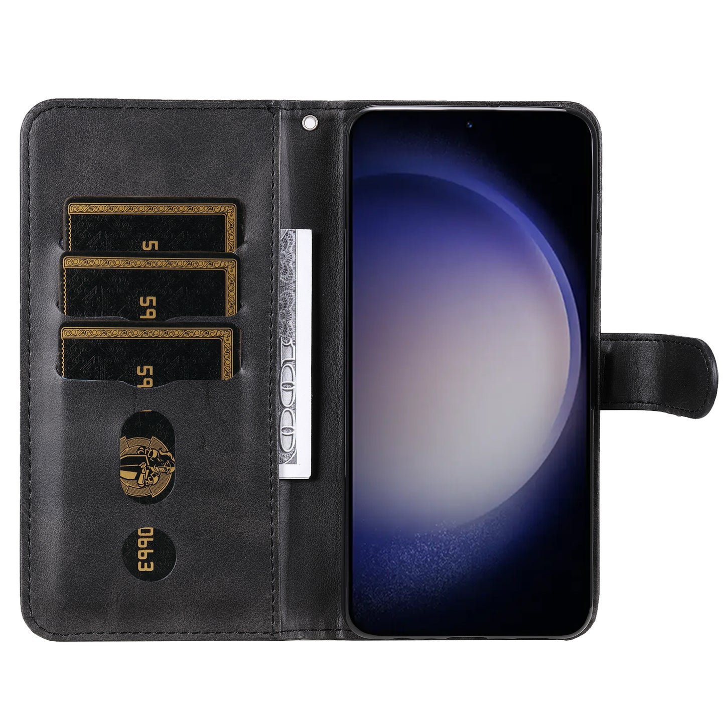 For Samsung Galaxy S24+ Case PU Leather Zipper Stand Folio Phone Cover - Black
