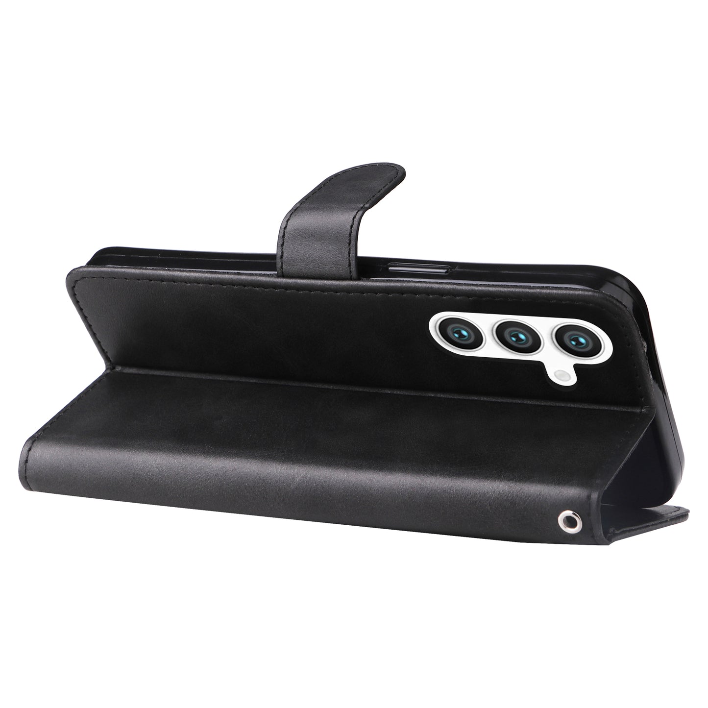 For Samsung Galaxy S24+ Case PU Leather Zipper Stand Folio Phone Cover - Black