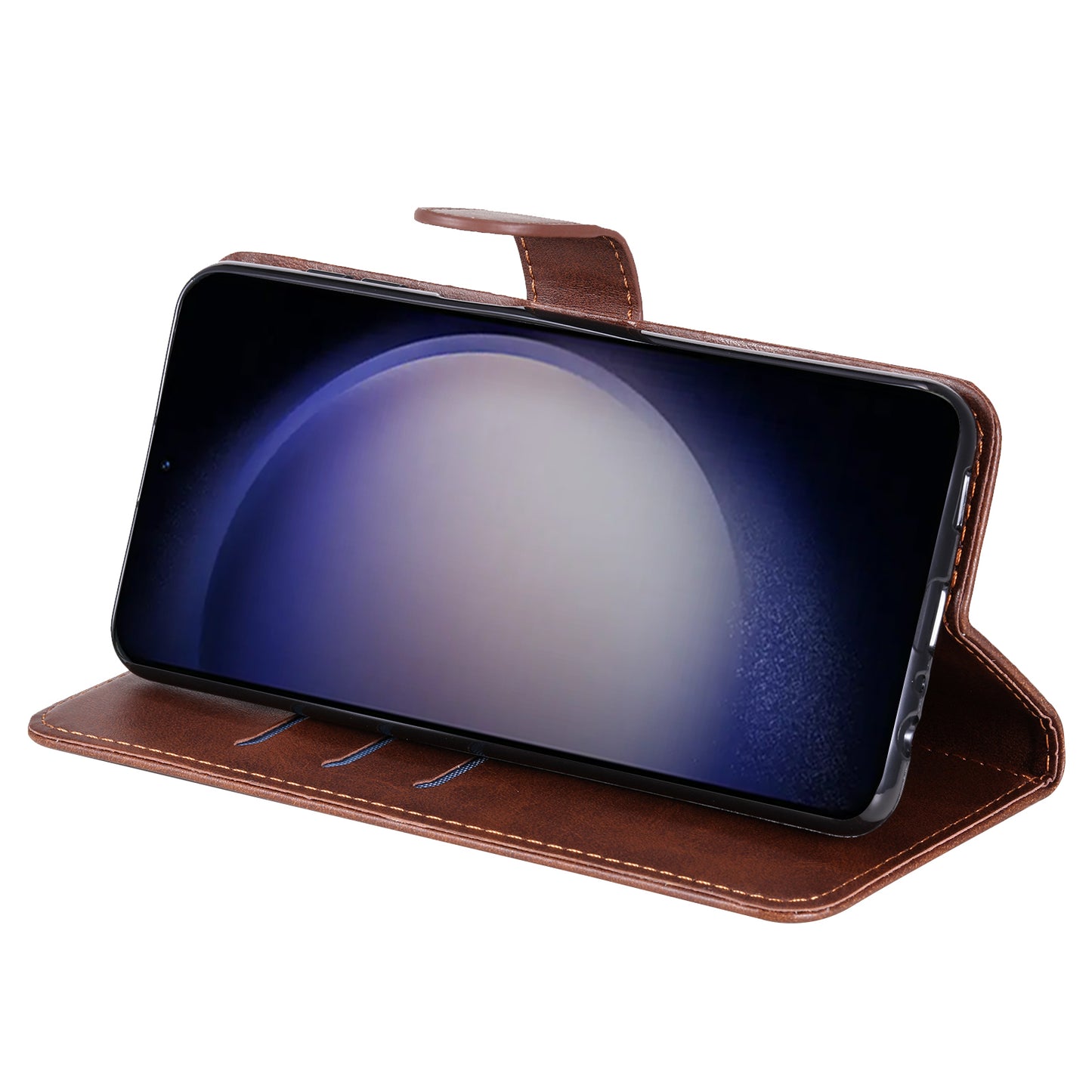 For Samsung Galaxy S24+ Case PU Leather Zipper Stand Folio Phone Cover - Brown