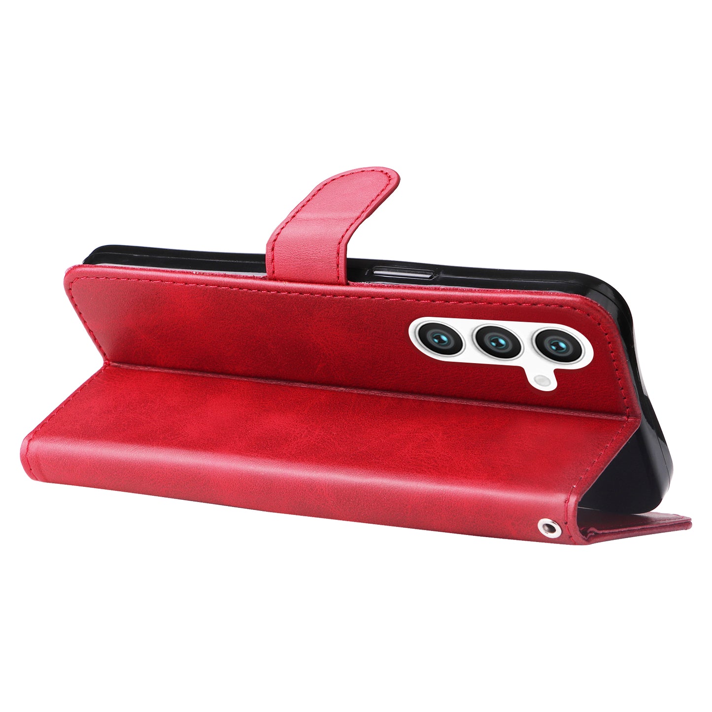 For Samsung Galaxy S24+ Case PU Leather Zipper Stand Folio Phone Cover - Red