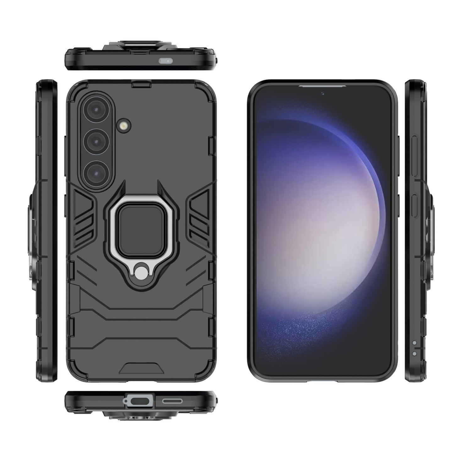 For Samsung Galaxy S24 Case Ring Kickstand Anti-drop Phone Cover - Black