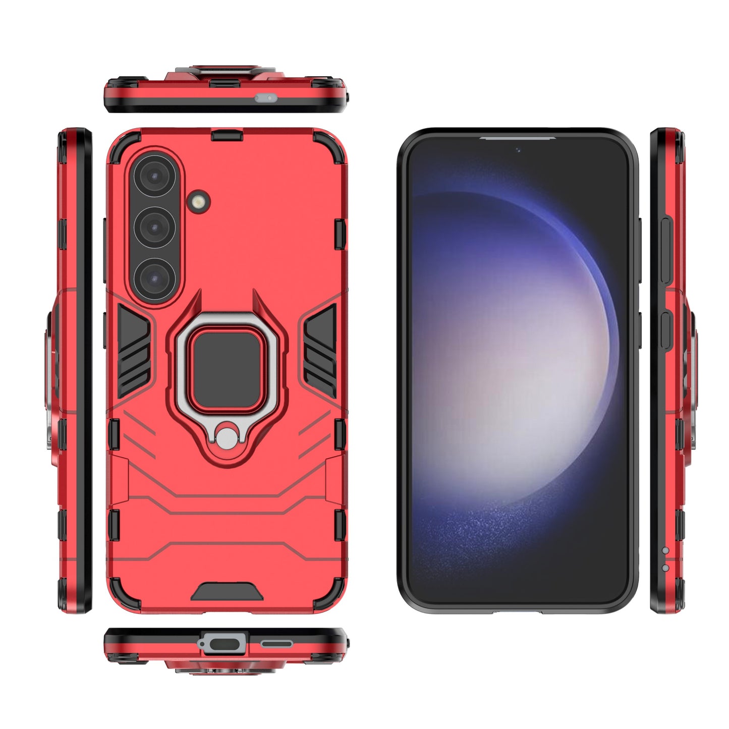 For Samsung Galaxy S24 Case Ring Kickstand Anti-drop Phone Cover - Red