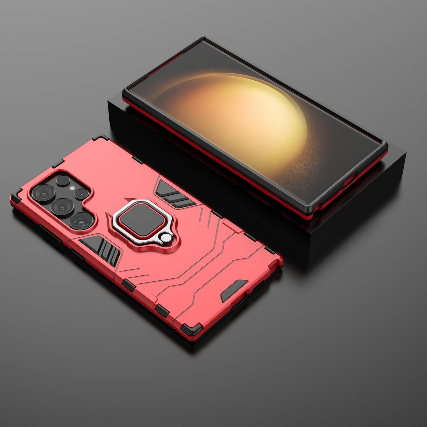 For Samsung Galaxy S24 Ultra Case Phone Cover with Ring Holder Kickstand - Red