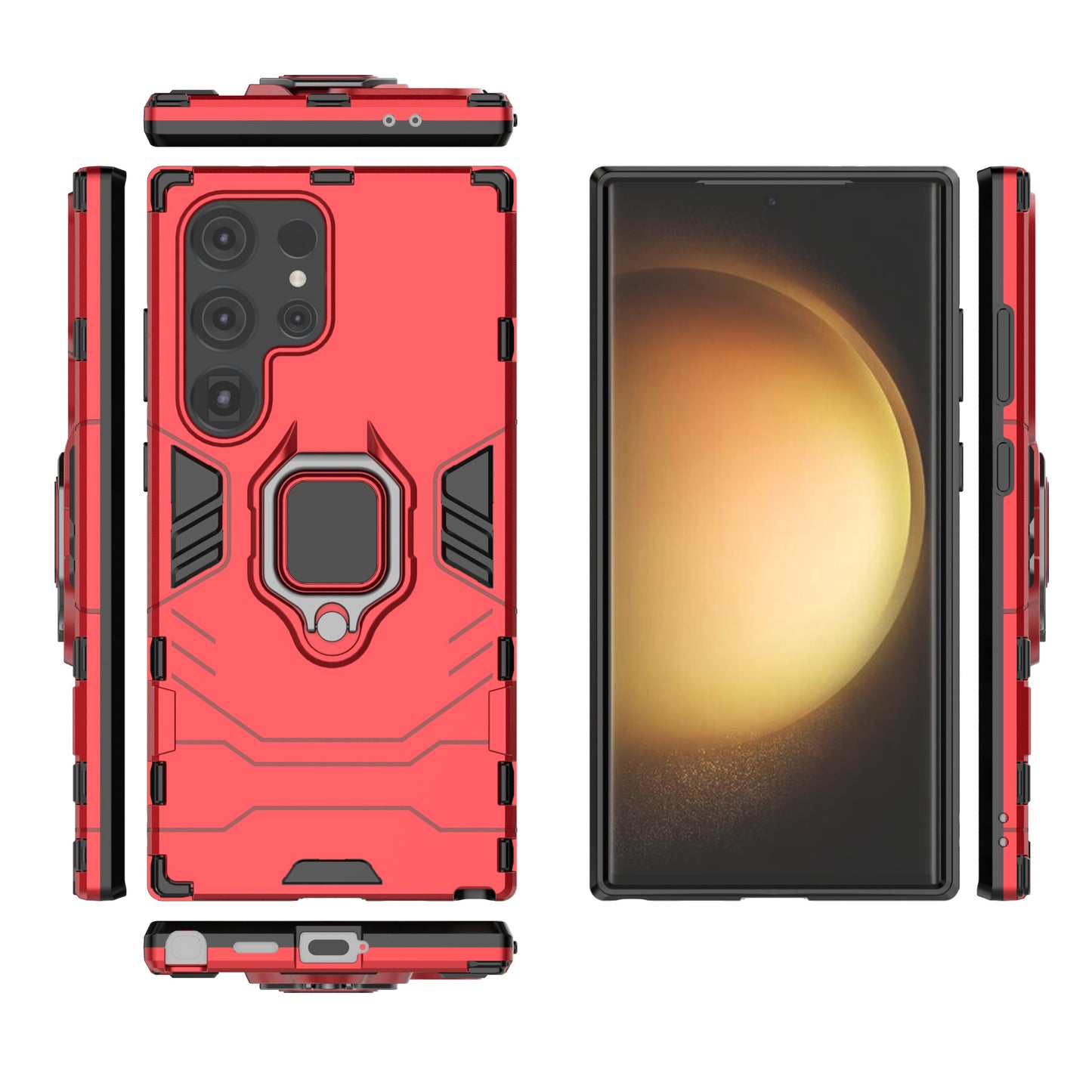 For Samsung Galaxy S24 Ultra Case Phone Cover with Ring Holder Kickstand - Red