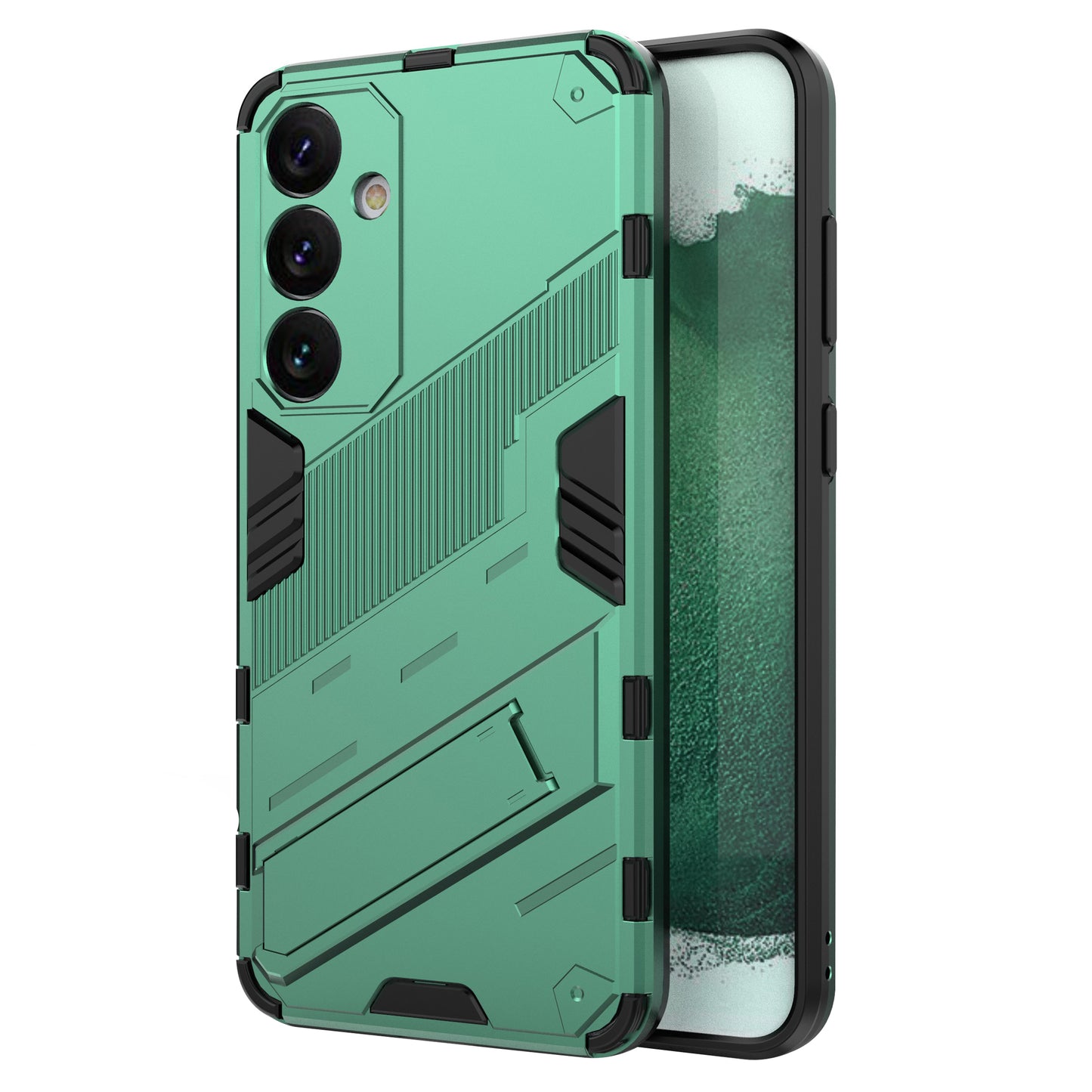 For Samsung Galaxy S24+ Case PC+TPU Phone Cover with Kickstand - Green