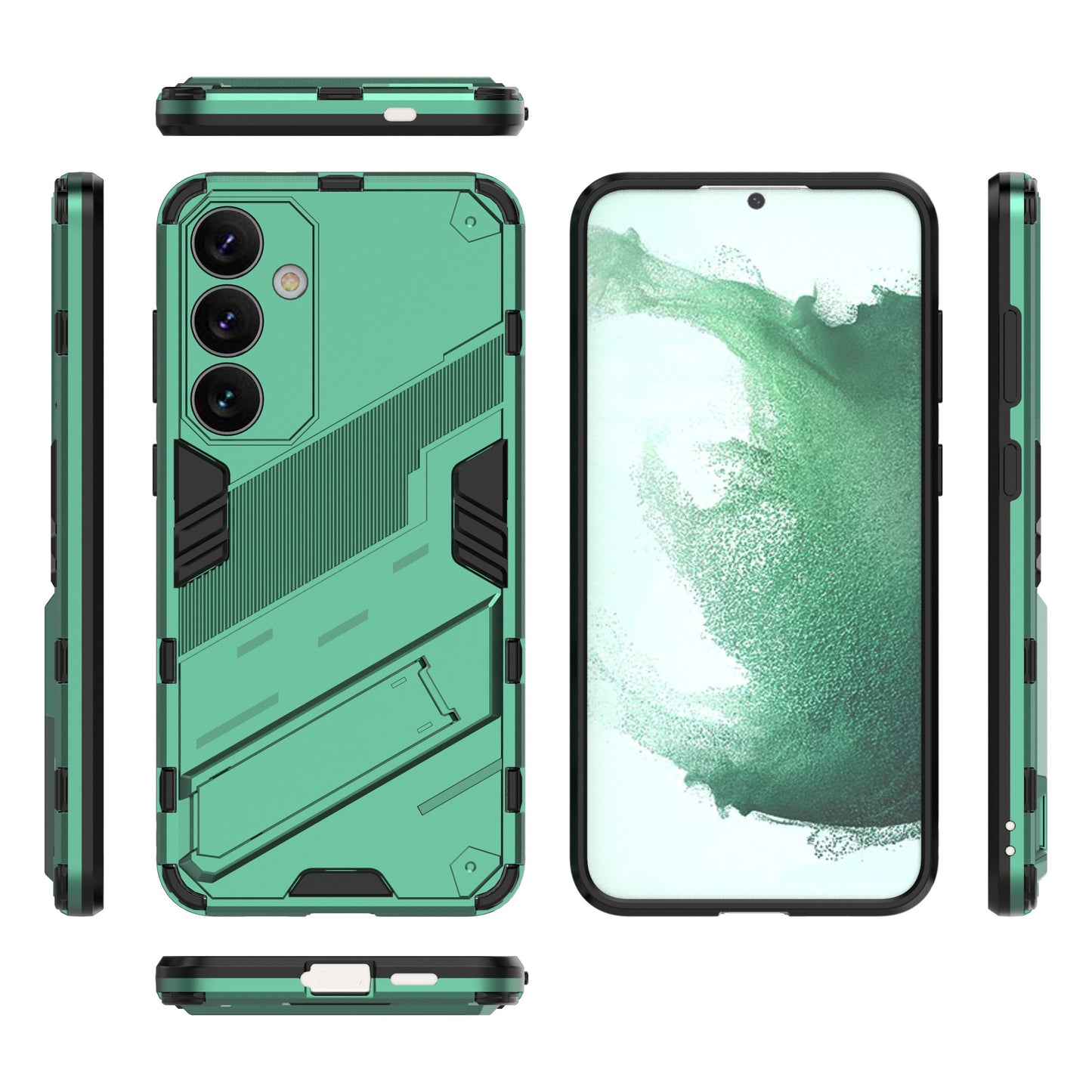 For Samsung Galaxy S24+ Case PC+TPU Phone Cover with Kickstand - Green
