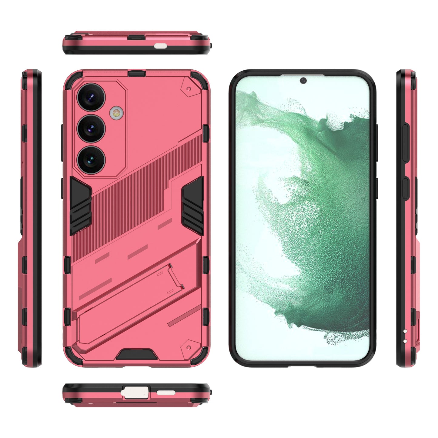 For Samsung Galaxy S24+ Case PC+TPU Phone Cover with Kickstand - Rose