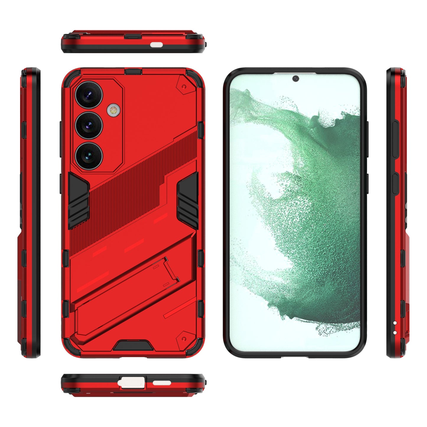 For Samsung Galaxy S24+ Case PC+TPU Phone Cover with Kickstand - Red