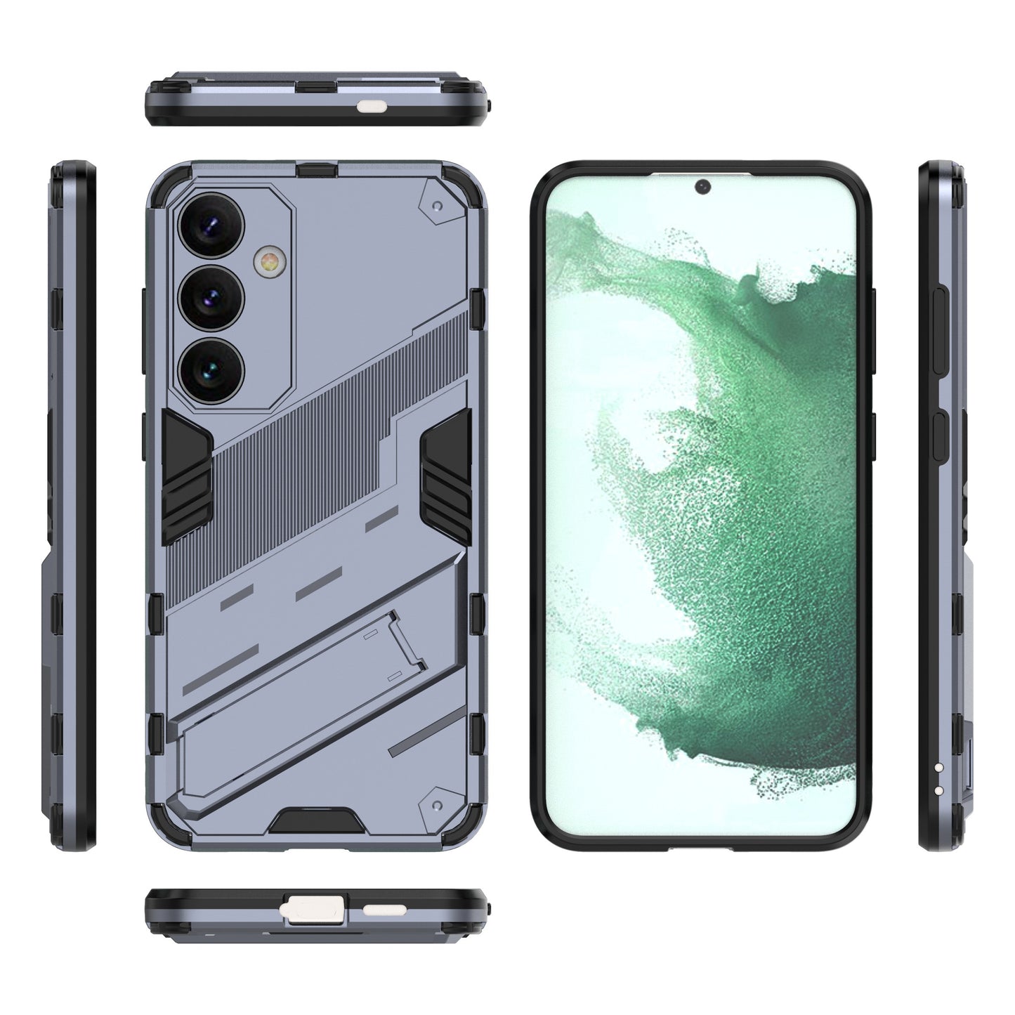 For Samsung Galaxy S24+ Case PC+TPU Phone Cover with Kickstand - Dark Blue
