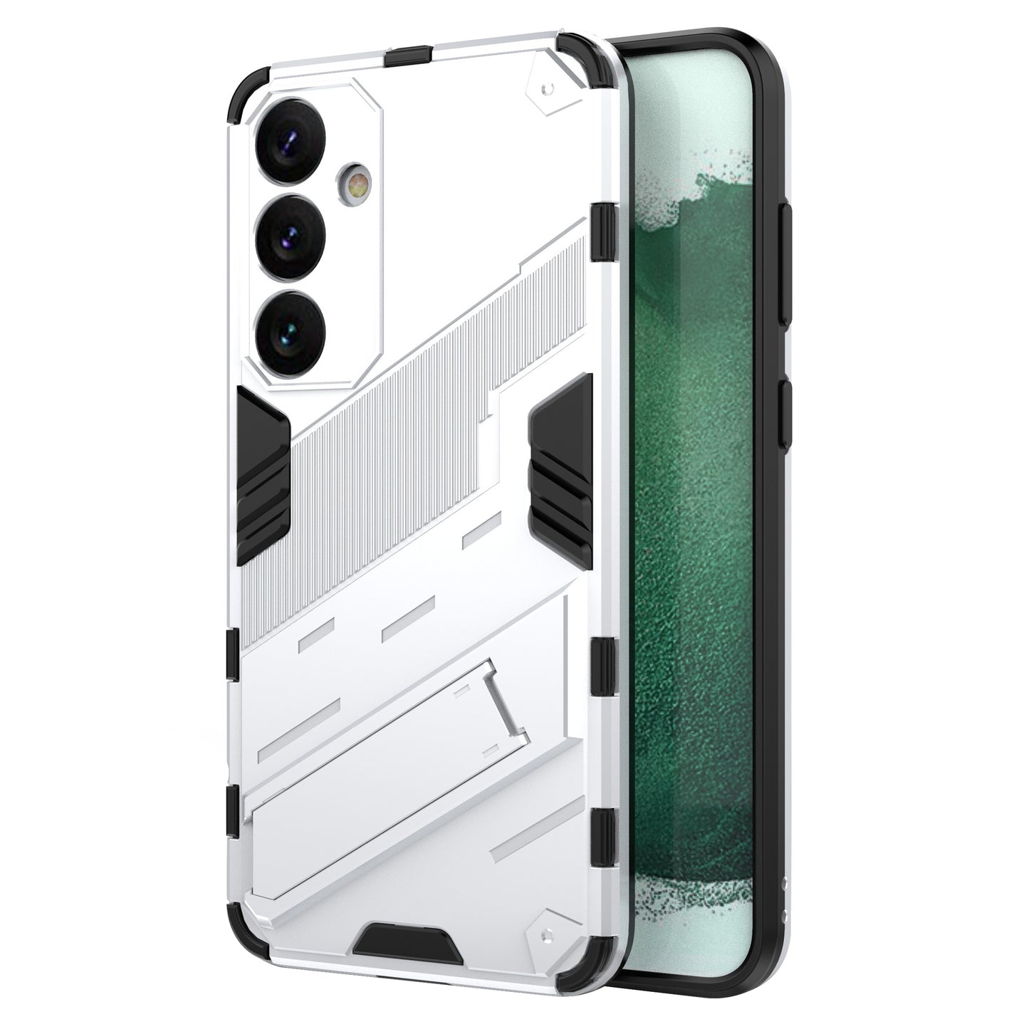 For Samsung Galaxy S24+ Case PC+TPU Phone Cover with Kickstand - White