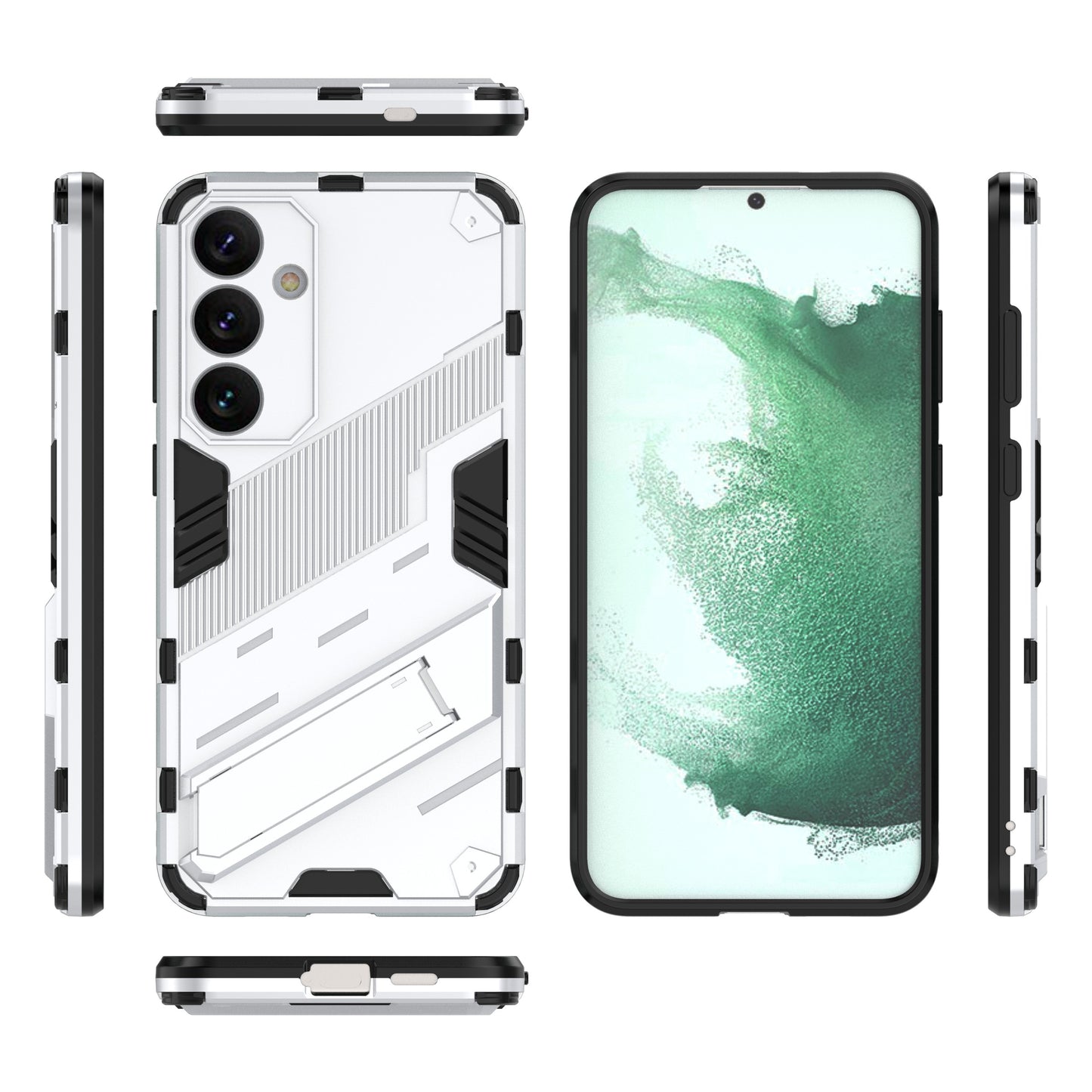 For Samsung Galaxy S24+ Case PC+TPU Phone Cover with Kickstand - White