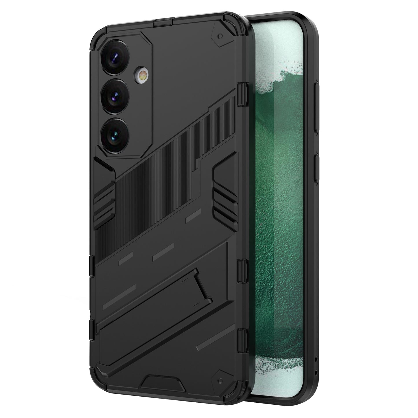 For Samsung Galaxy S24+ Case PC+TPU Phone Cover with Kickstand - Black