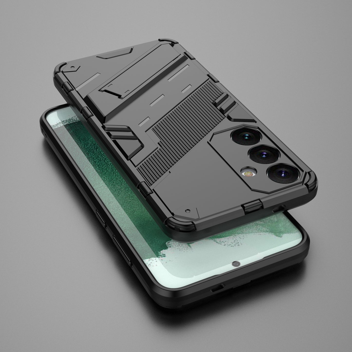 For Samsung Galaxy S24+ Case PC+TPU Phone Cover with Kickstand - Black