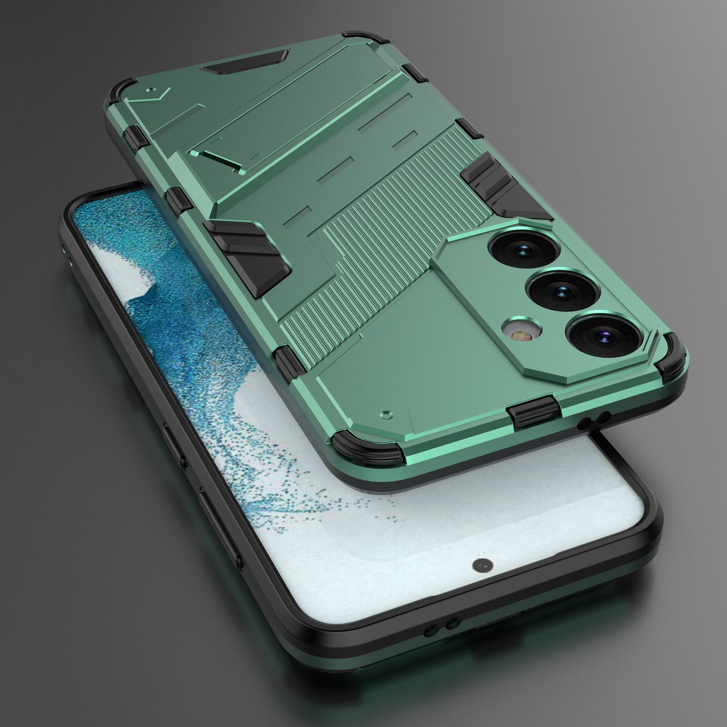 For Samsung Galaxy S24 Case PC+TPU Kickstand Phone Cover - Green