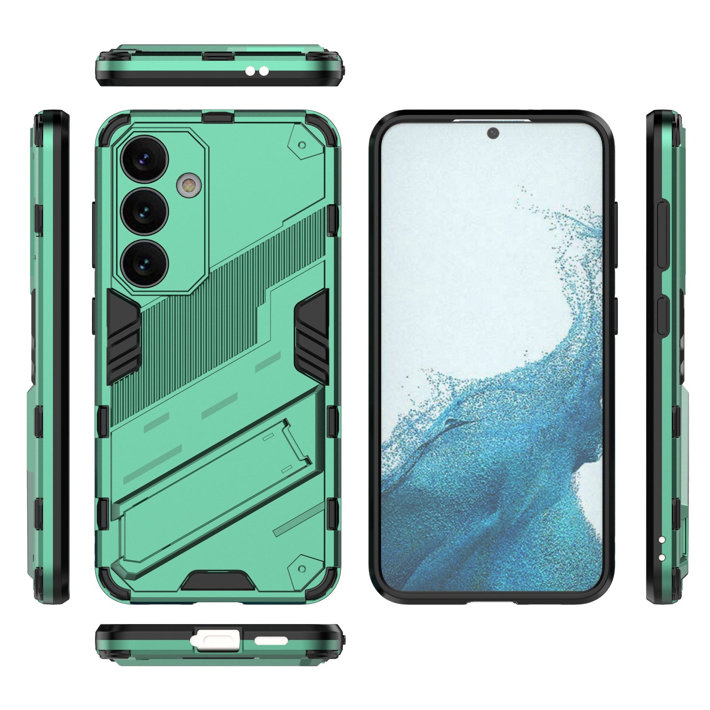 For Samsung Galaxy S24 Case PC+TPU Kickstand Phone Cover - Green