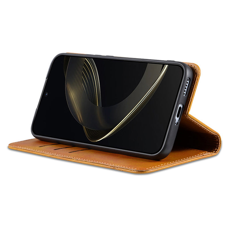 AZNS For Xiaomi Redmi Note 13 Pro+ 5G Case Cowhide Texture Leather Wallet Cover - Brown