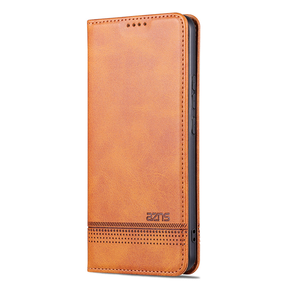 AZNS For Xiaomi Redmi Note 13 Pro+ 5G Case Cowhide Texture Leather Wallet Cover - Brown