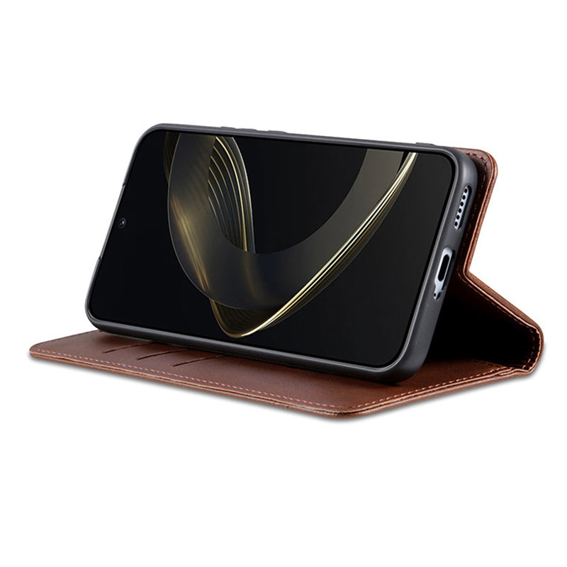 AZNS For Xiaomi Redmi Note 13 Pro+ 5G Case Cowhide Texture Leather Wallet Cover - Coffee