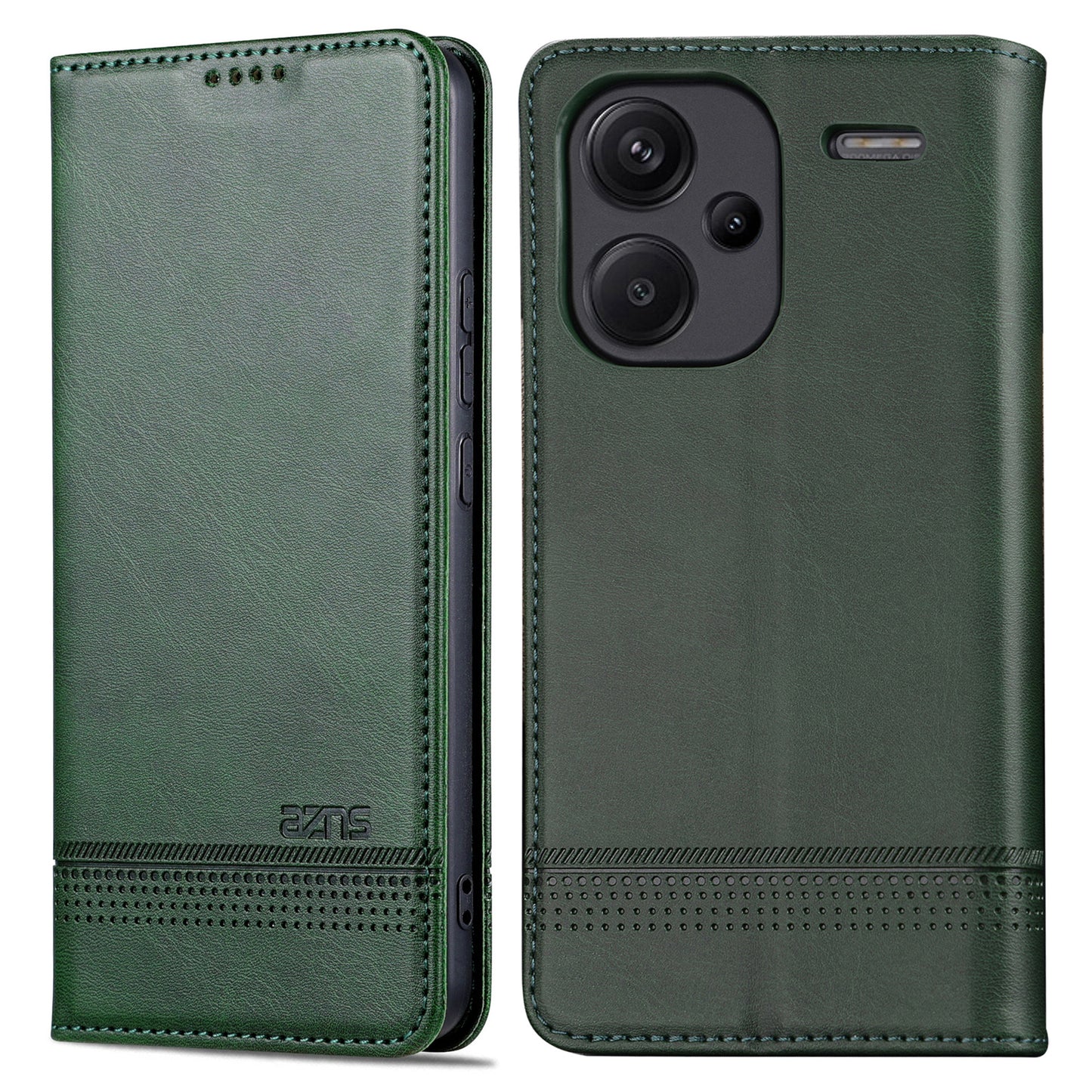AZNS For Xiaomi Redmi Note 13 Pro+ 5G Case Cowhide Texture Leather Wallet Cover - Green