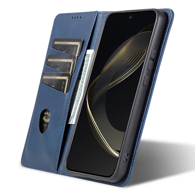 AZNS For Xiaomi Redmi Note 13 Pro+ 5G Case Cowhide Texture Leather Wallet Cover - Blue