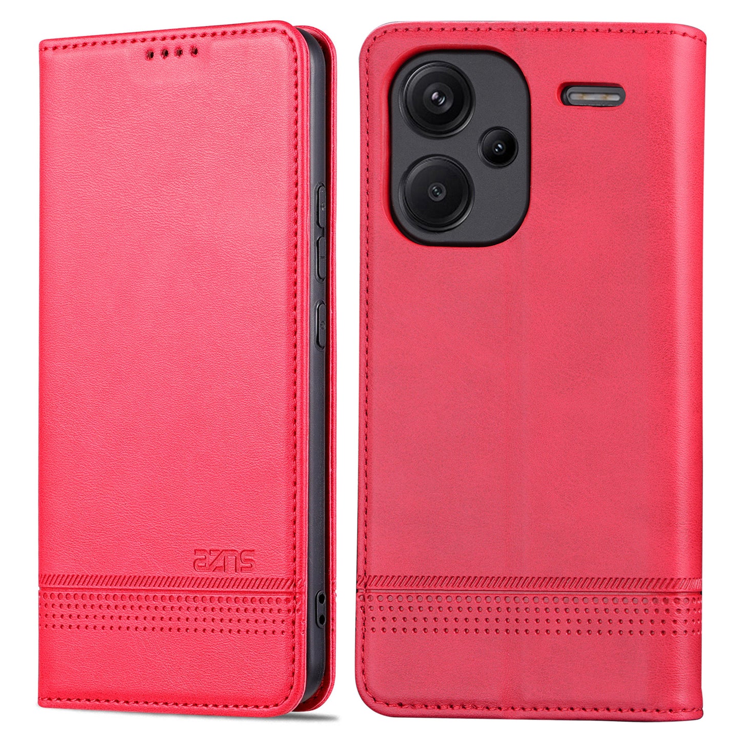 AZNS For Xiaomi Redmi Note 13 Pro+ 5G Case Cowhide Texture Leather Wallet Cover - Red