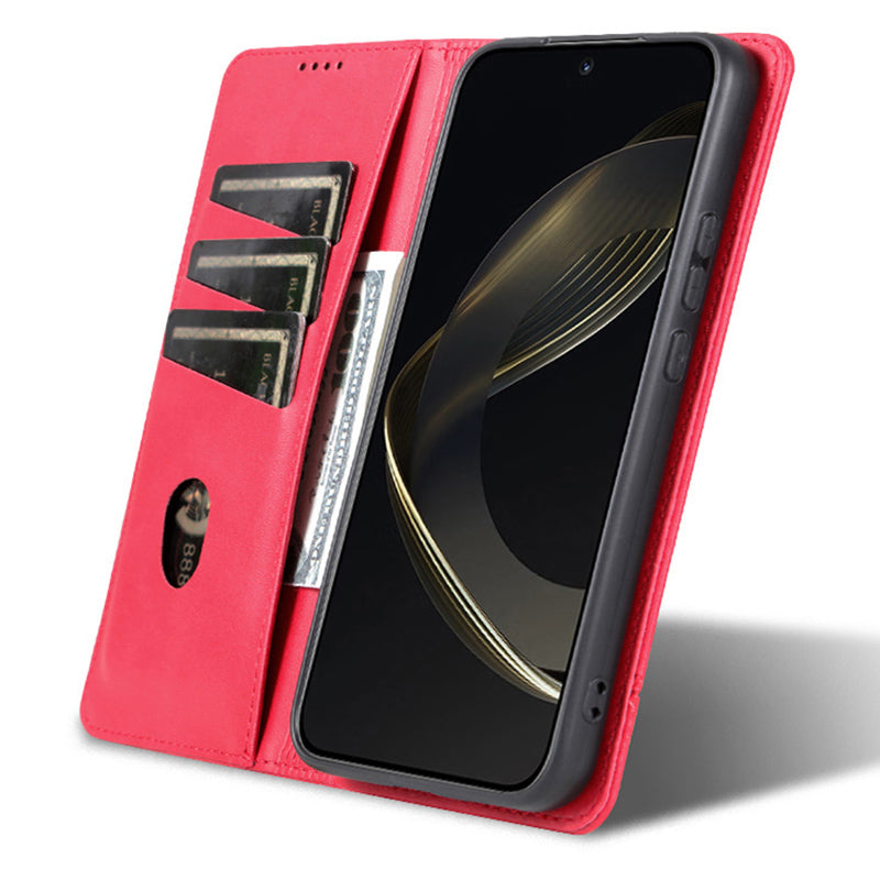 AZNS For Xiaomi Redmi Note 13 Pro+ 5G Case Cowhide Texture Leather Wallet Cover - Red