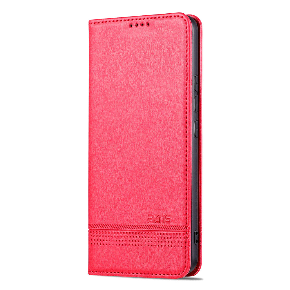 AZNS For Xiaomi Redmi Note 13 Pro+ 5G Case Cowhide Texture Leather Wallet Cover - Red